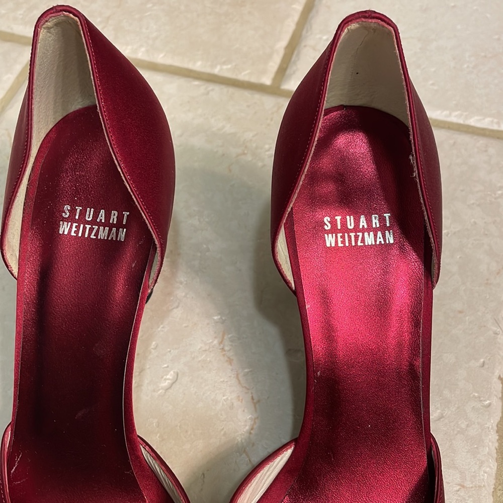 Stuart Weitzman Ruby Red Satin Heels - image 3